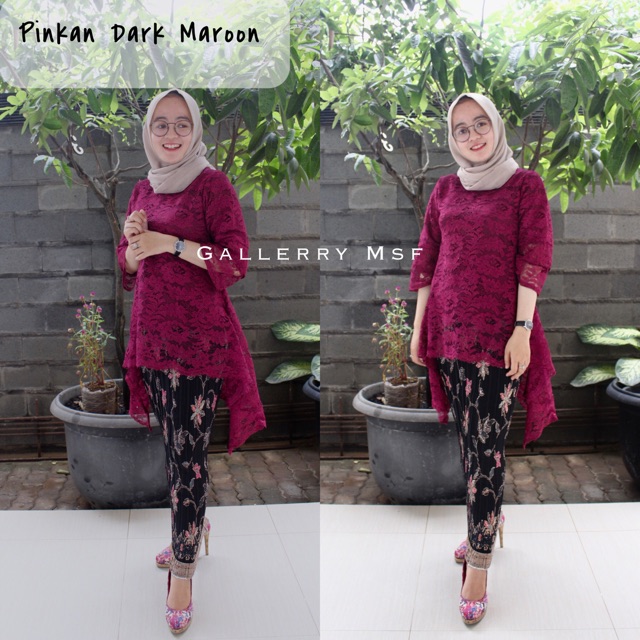 blouse pinkan dark maroon/brukat/atasan wanita