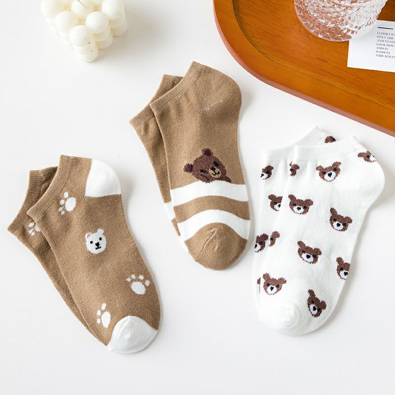 ~ PIYOSHI08 ~ Kaos Kaki Wanita Motif Beruang Coklat Lucu Pendek Bear Socks Korean Fashion AF224