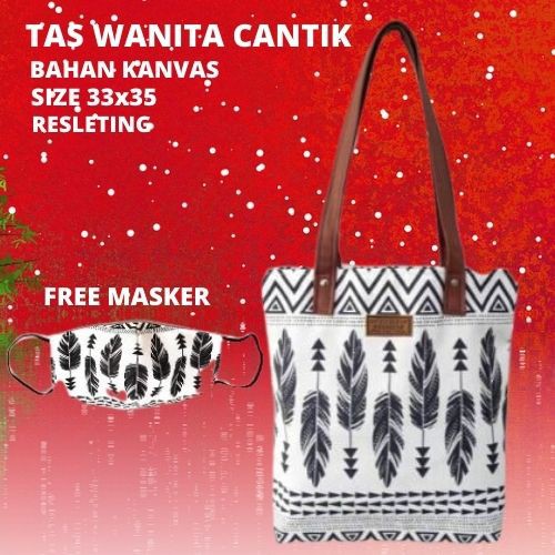 TOOTBAG WANITA TOTE BAG RESLETING KANVAS TAS KULIAH WANITA TOTTE BAG MASKER KAIN HIJAB KEREN UNIK To