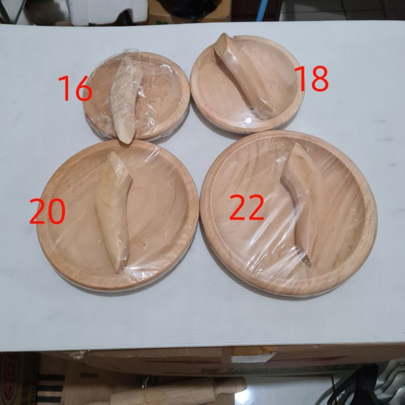 cobek kayu + ulekan ukuran 16 18 20 22cm / cobek ulekan kayu pinus tebal kecil sedang besar jumbo