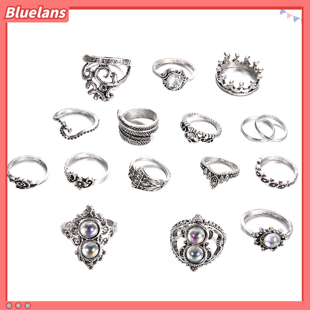 16pcs / Set Cincin Buku Jari Aneka Bentuk Gaya Retro Boho Untuk Wanita