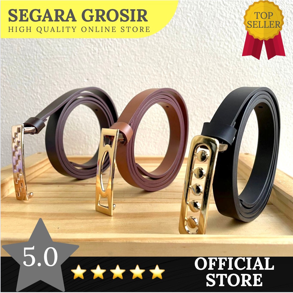 ikat pinggang wanita kulit leather gesper murah grosir modis aksesoris fashion perempuan cewek gasper sabuk kecil mini formal branded premium original import impor termurah ban pinggang international kualitas bagus besi jarum model 1.5cm