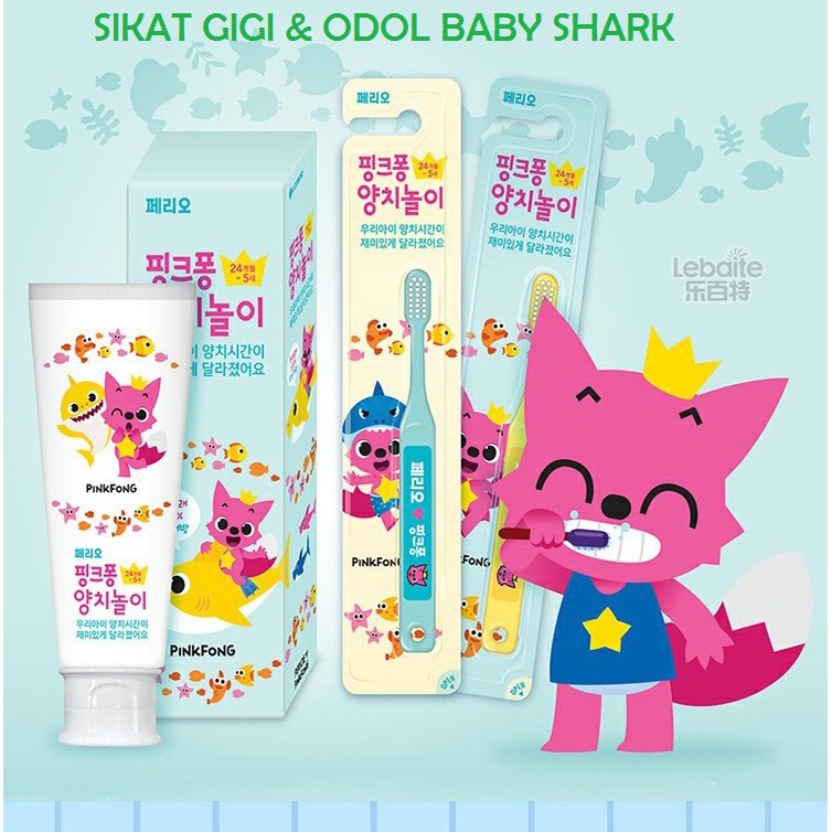 Sikat Gigi Anak Babyshark PinkFong/LG Babience Kids Toothbrush & Pasta Gigi Babyshark ORIGINAL KOREA