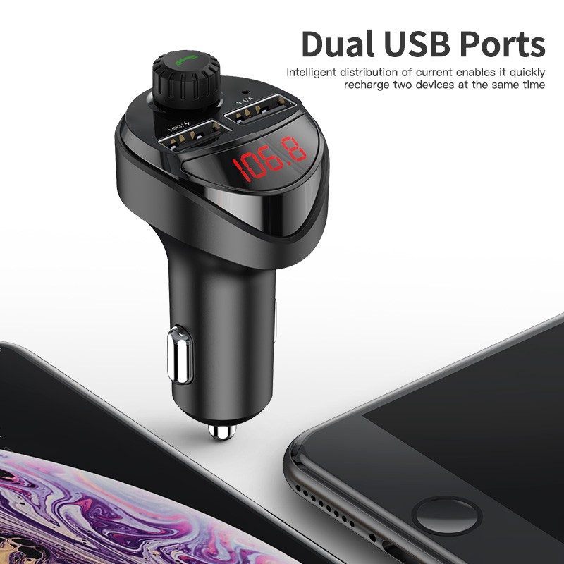 

KUULAA Charger Mobil 2 Port USB dengan Transmitter FM + MP3 Player + Bluetooth 3.4A