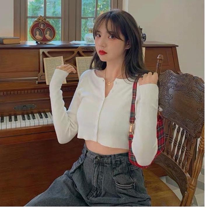 Trend - Cardigan Crop Button Wanita/ Crop Kardigan Korea  Mia Top