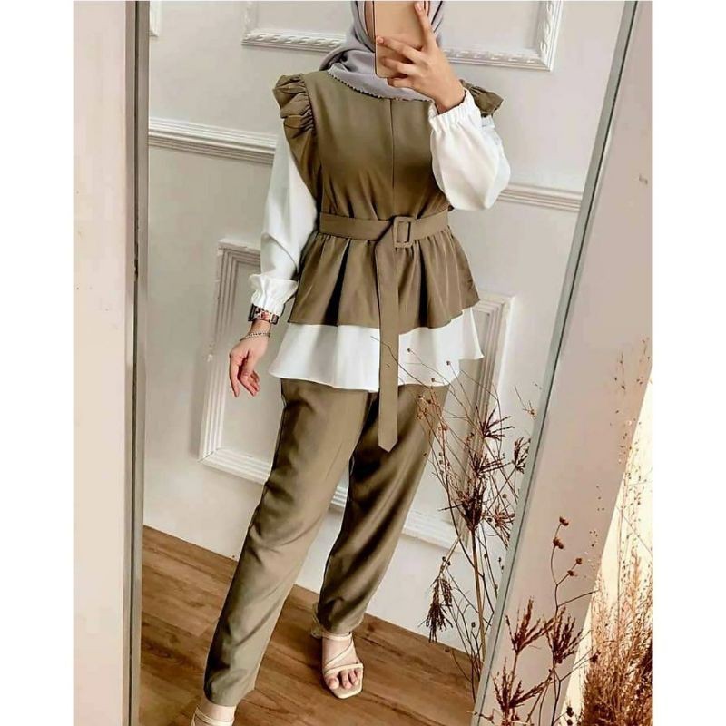 MURAH LEBAY ONE SET JUMBO - STANDART / SETELAN RAYON - MOSCREPE /Malika One Set// One Set Terbaru Kekinian Moscrepe Wanita /  FREE BELT TALI PINGGANG