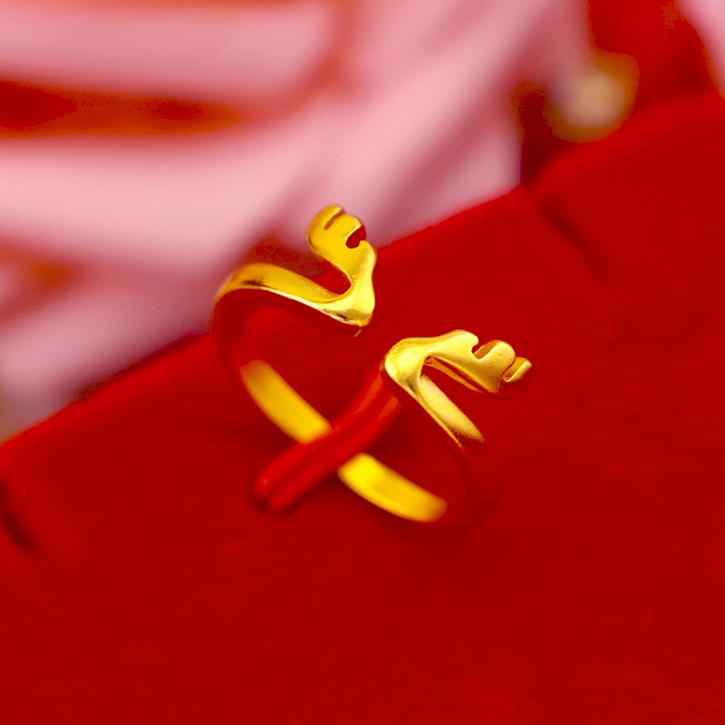 Cincin Jari Telunjuk Desain Tanduk Rusa 24k Frosted Gaya Korea Untuk Pelajar