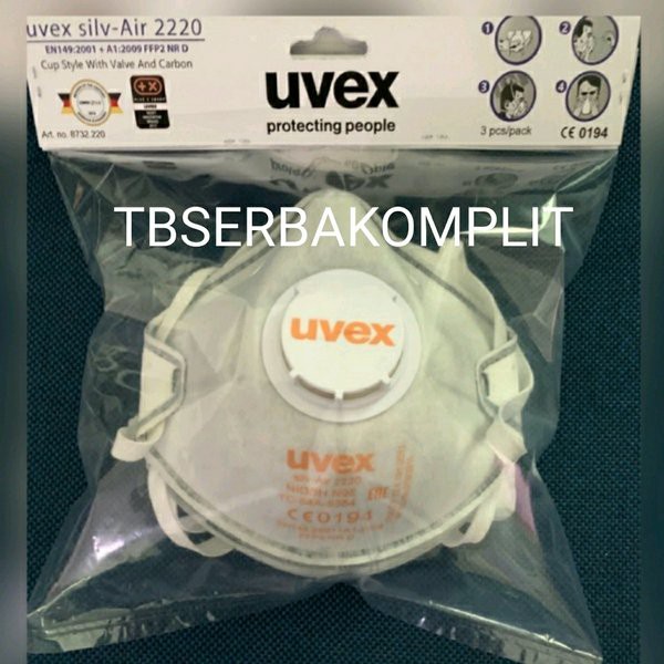 Masker N95 Anti Virus Corona UVEX 2220 NIOSH with valve FFP2 Carbon Layer isi 15pcs Pelindung nafas