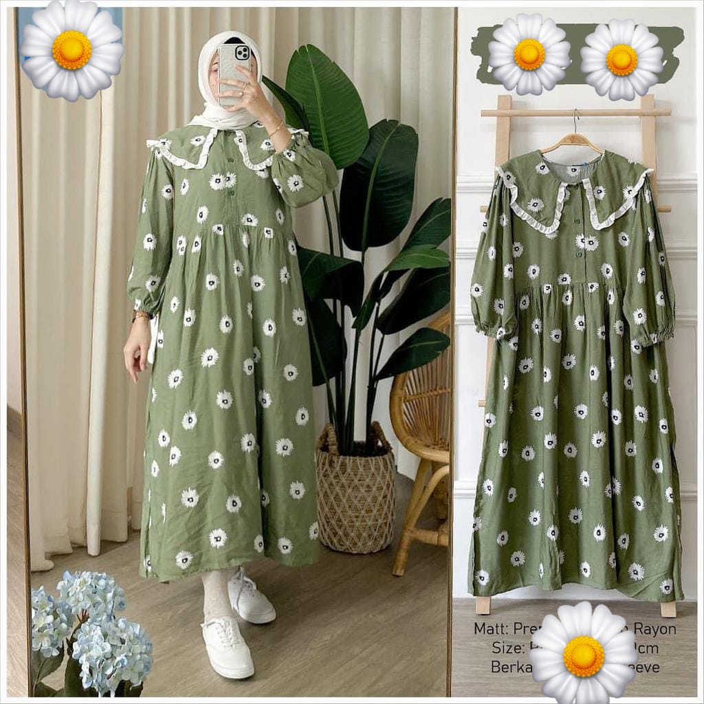 GAMIS RAYON SUNFLOWER KERAH KUPU RENDA