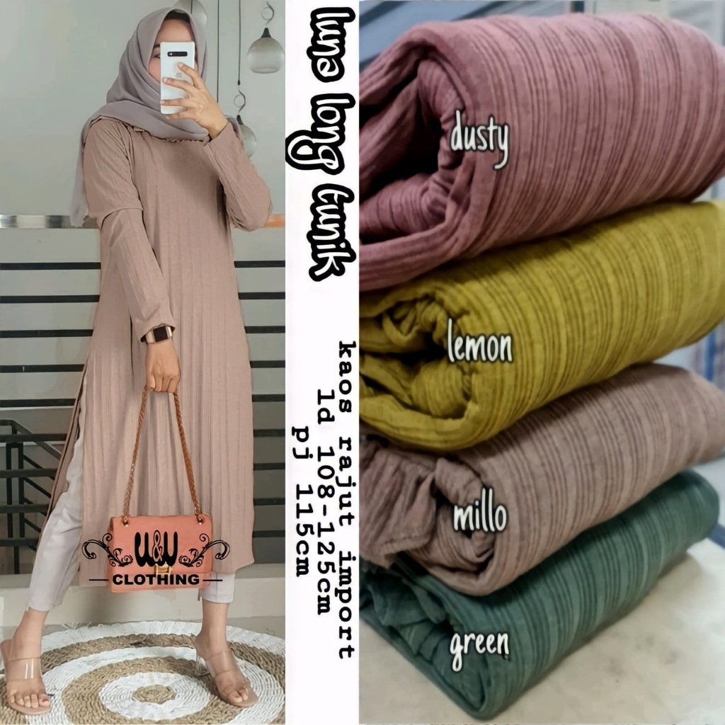 Luna Long Tunik By WW Clothing Kaos Rajut Import LD 108-125 PJ 115