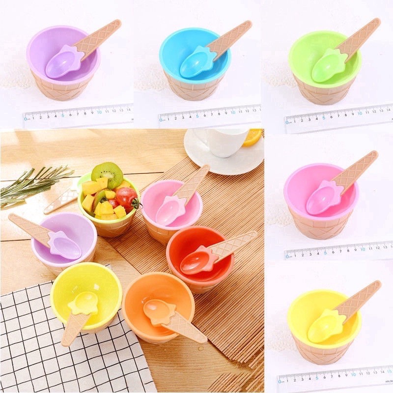 Mangkok Es Krim Mangkuk Dessert Cemilan Ice Cream Bowl Set Mangkok Sendok Lucu Unik untuk Kado