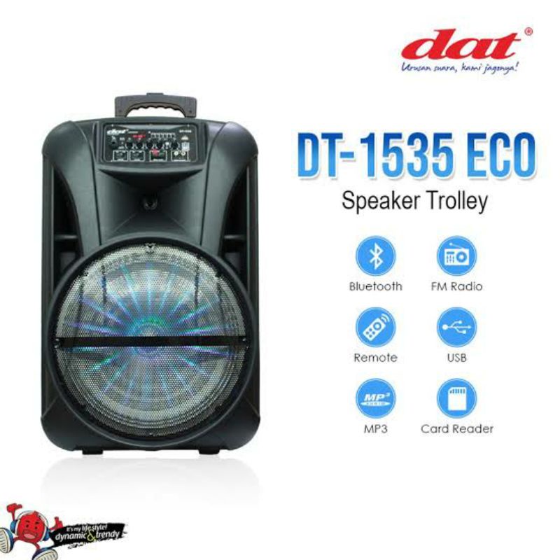 SPEAKER PORTABLE WIRELESS DAT DT-1535 ORIGINAL DAT 15 INCH-BLUETOOTH INCLUD 2 MIC