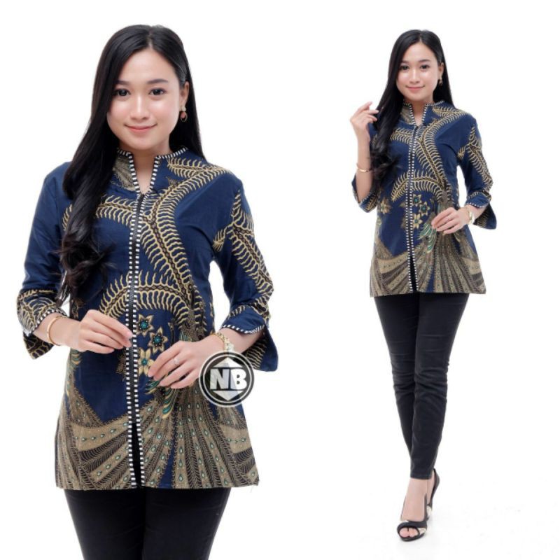 Batik wanita ASJ SA HRB026 Kenongo Kemeja Tosca Pendek-kelabang zipper
