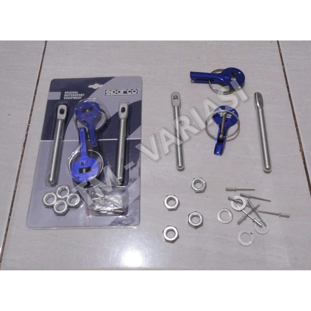 Hood Pin Kit Sparco Plush Flush Kit Hood Bonet Pengait Kap Mesin Biru