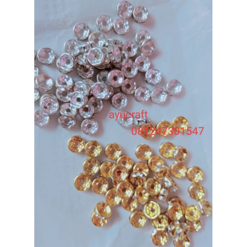 Rondel/pembatasdiamond/kristaluk8mm&amp;6mmsilverdan gold kw1 kemas/50pcs