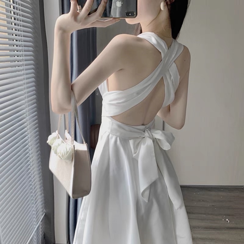 ANGEL DRESS PUTIH PARTY DRESS BEACH PANTAI KOREA BACKLESS CASUAL PESTA KEKINIAN SEKSI