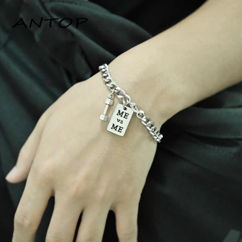 1 Pcs Gelang Couple Pasangan Teman Rantai Logam Titanium Baja Tahan Karat Perak You and Me Bracelet ANTOP