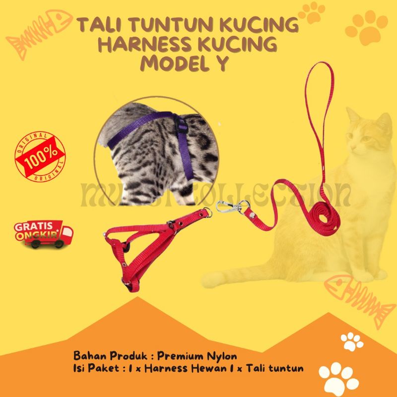 TALI TUNTUN KUCING HARNESS KUCING MODEL Y PANJANG TALI 90CM