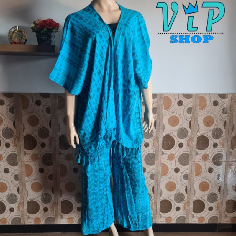 Set Outer Cardigan dan Kulot Tiedye Bali Lilit bohemian-Tiedye lilit turkis