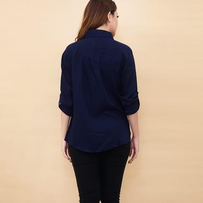Kemeja Polos Biru Dongker PW01/Kemeja Wanita Navy/Basic Shirt