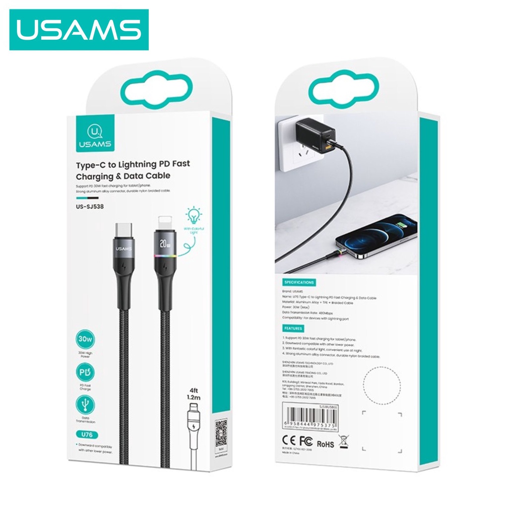 USAMS U76 Kabel Data Fast Charging Type C to Lightning 20W