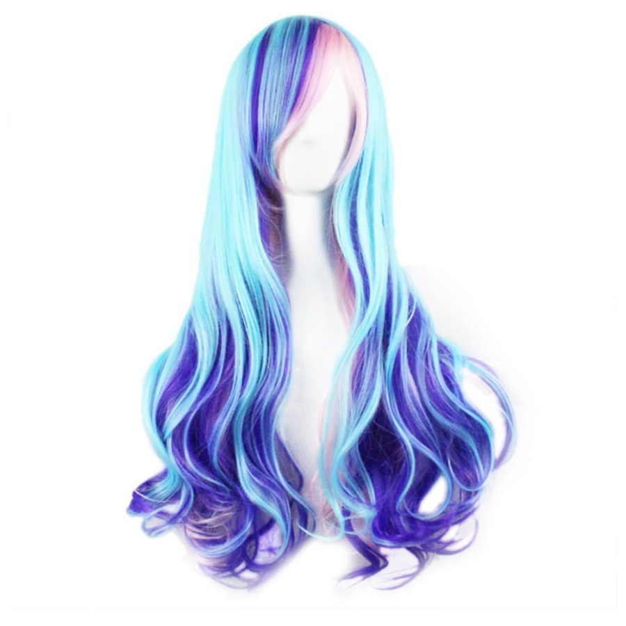 Wig anime panjang rambut biru pink cosplay idol