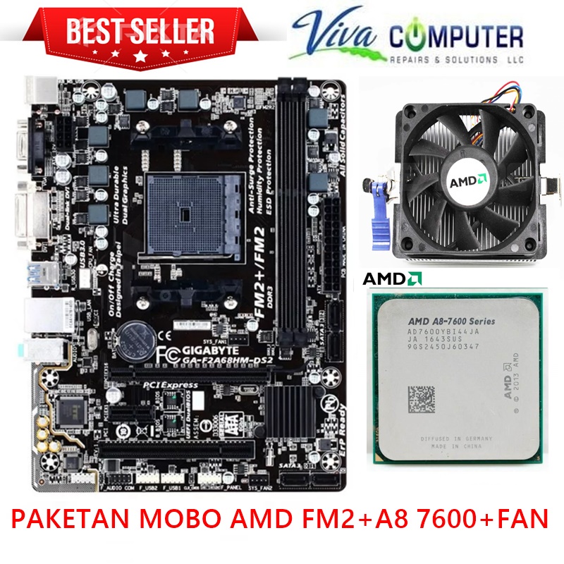 Paket motherboard mobo FM2 + PROCESSOR A8 7600 3.1ghz + fan