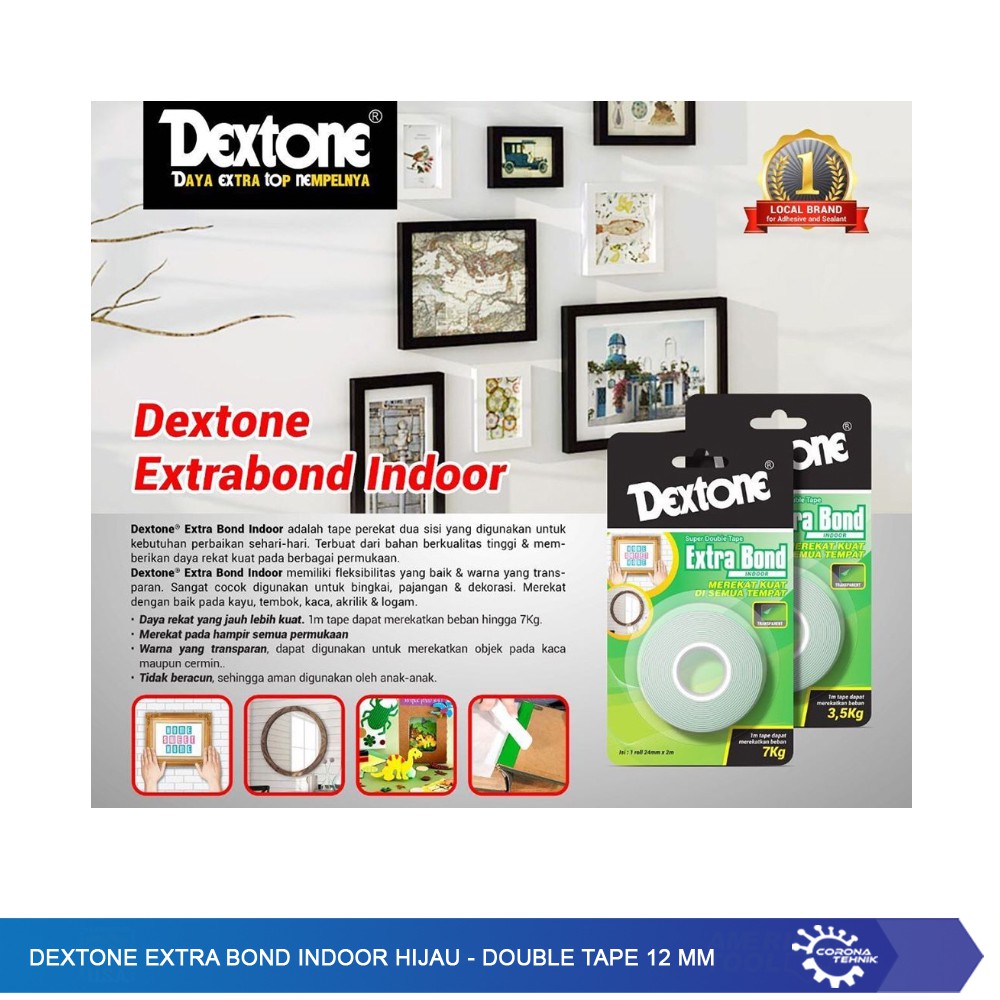Dextone Extra Bond Indoor Hijau - Double Tape 12 mm