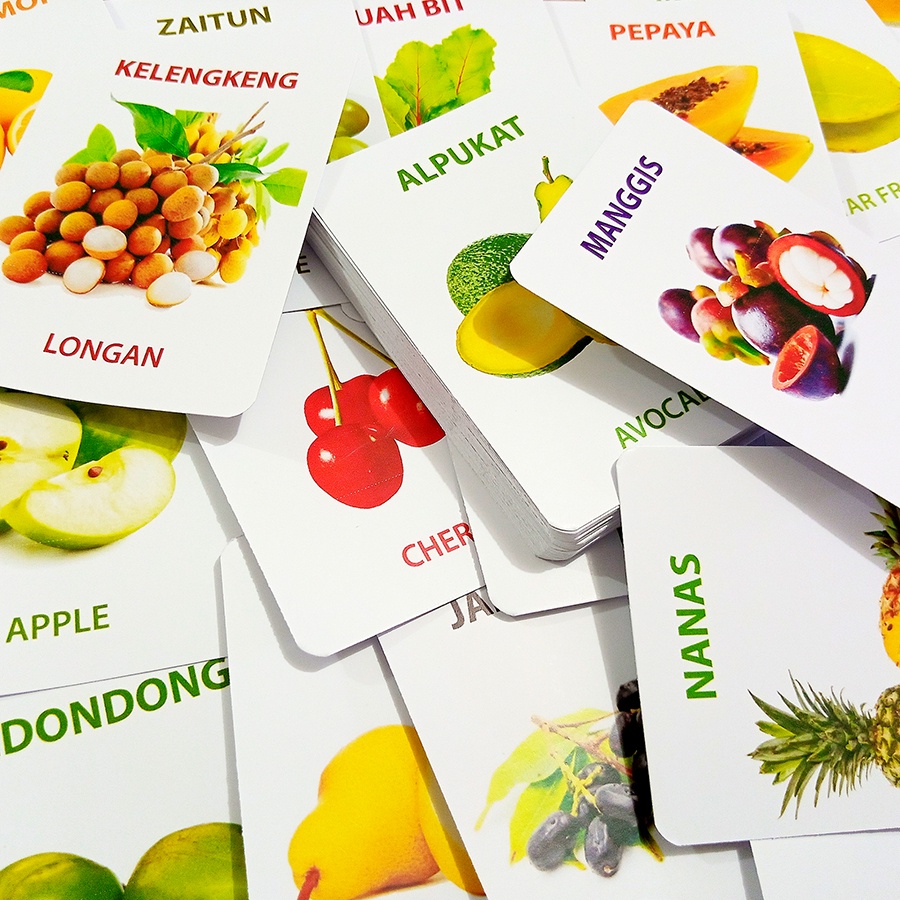 Flash Card  kartu Buah Buahan Bahasa Inggris dan Indonesia