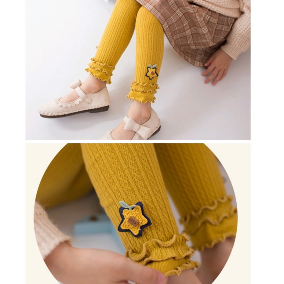 [meandboss] LG14-Legging Anak Bayi Perempuan Rajut Fashion Korea Tebal Ruffle Bunga Bintang