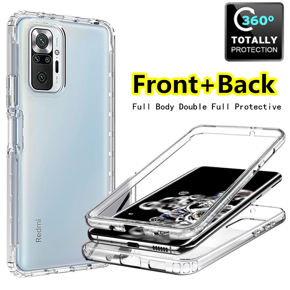 full body double protective transparent phone case for xiaomi redmi note 10s 9s 9t 9 10 pro max poco