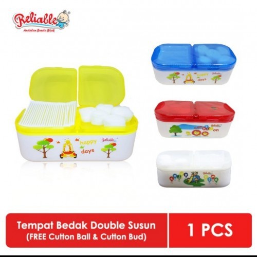 Tempat Bedak Double Susun Reliable BONUS Cotton Ball &amp; Cotton BuD