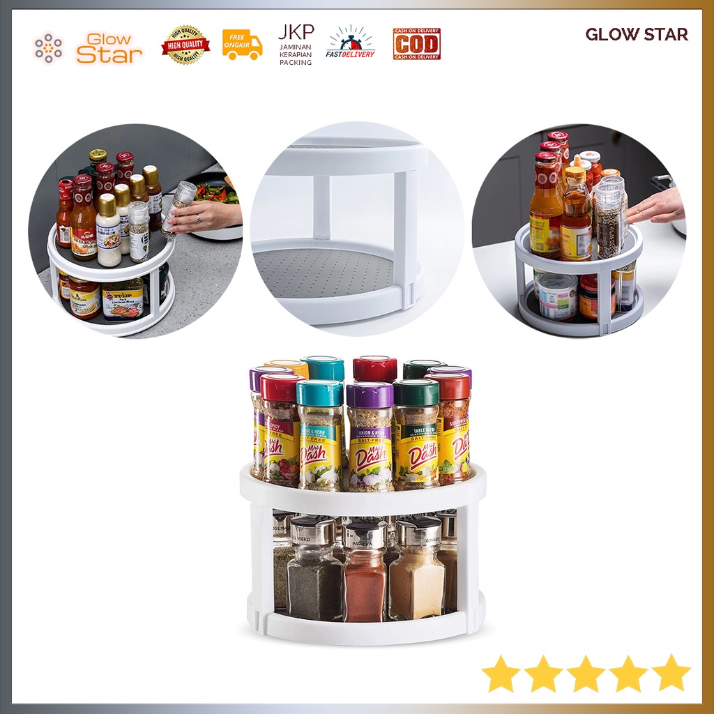 Rak Botol Bumbu Putar Tempat Dapur Wadah Perapi Serbaguna Kitchen Storage Model Putar Putih White