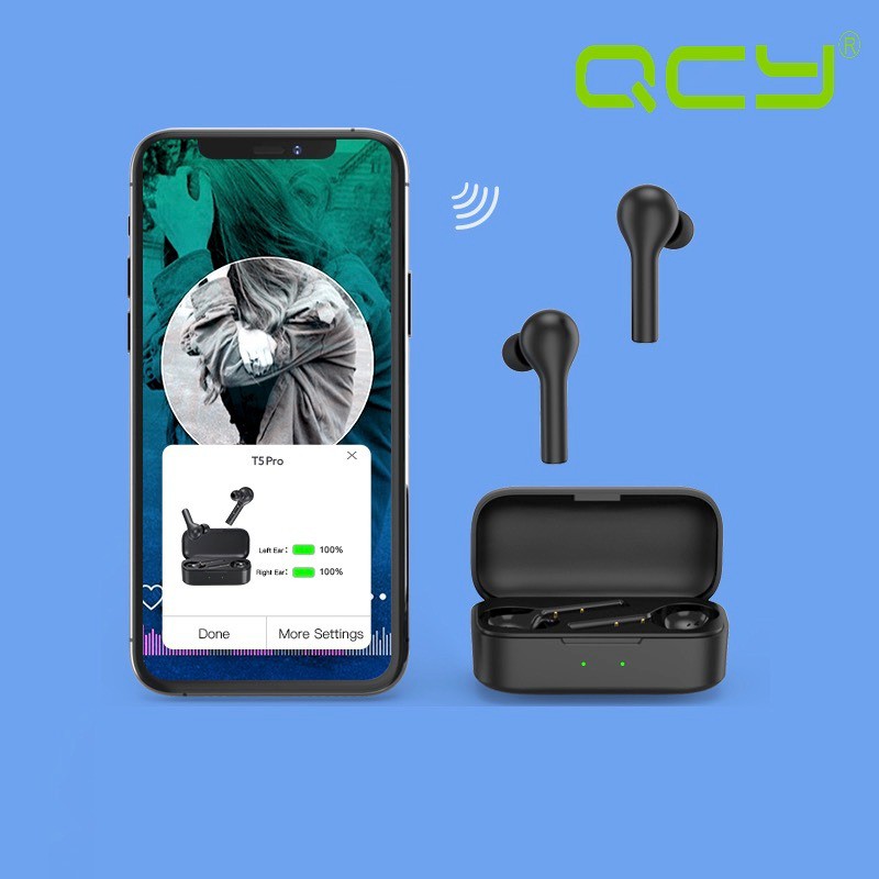 QCY T5 PRO - Bluetooth 5.0 TWS Gaming Earphone with Charging Box - Support Wireless Charging