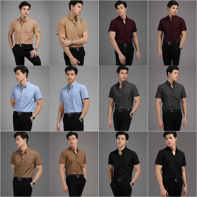 ELGANT BASIC SHIRT SHORT SLEEVE HEYMALE KEMEJA LENGAN PENDEK MALE ID BLACK CHOCO GREY SKY BLUE MAROO