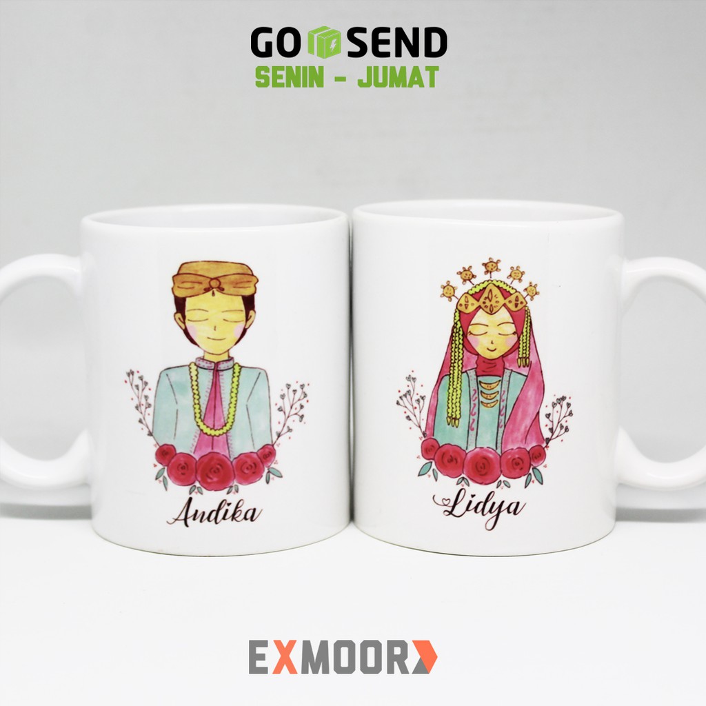 Exmoor Mug Couple Pengantin Sunda Hijab Model 2 untuk Kado Pernikahan