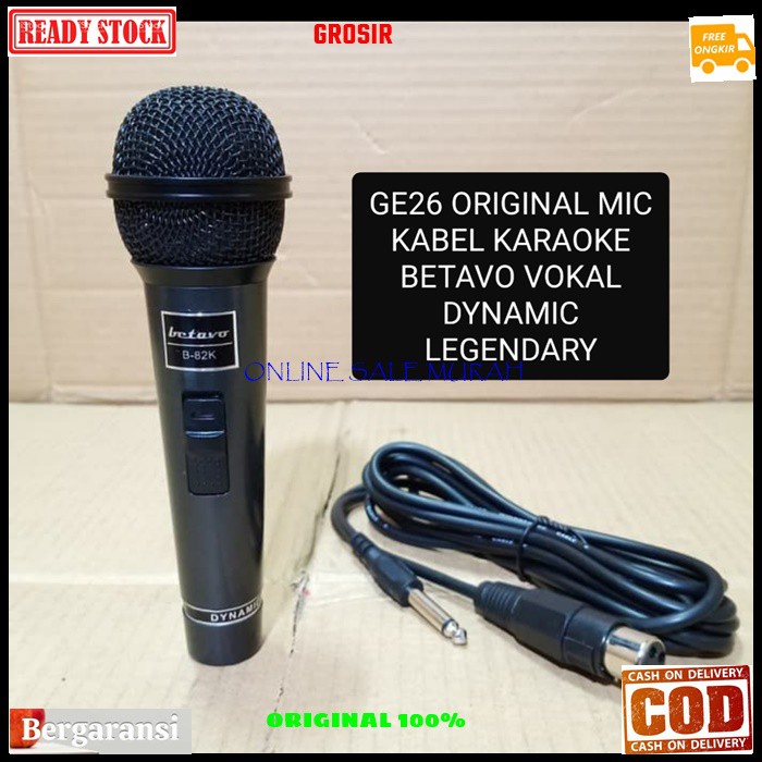 G26 Betavo Mic kabel dynamic legendary original 100% Microphone cable karaoke vocal audio sound suara mik pro profesional vokal mikrophone  1bh mic 1bh kabel mic 3-4meter Bahan pvc suara bagus, jernih dan empuk, bersih dan sensitif micnya cocok buat karao