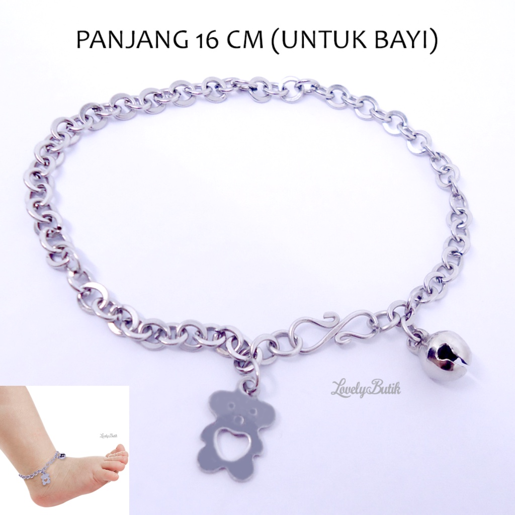 Lovelybutik Gelang Tangan Gelang Kaki Bayi Monel Kerincing Baby 0-2 Tahun Bear Kecil Krincingan Baja Putih Stainless Steel