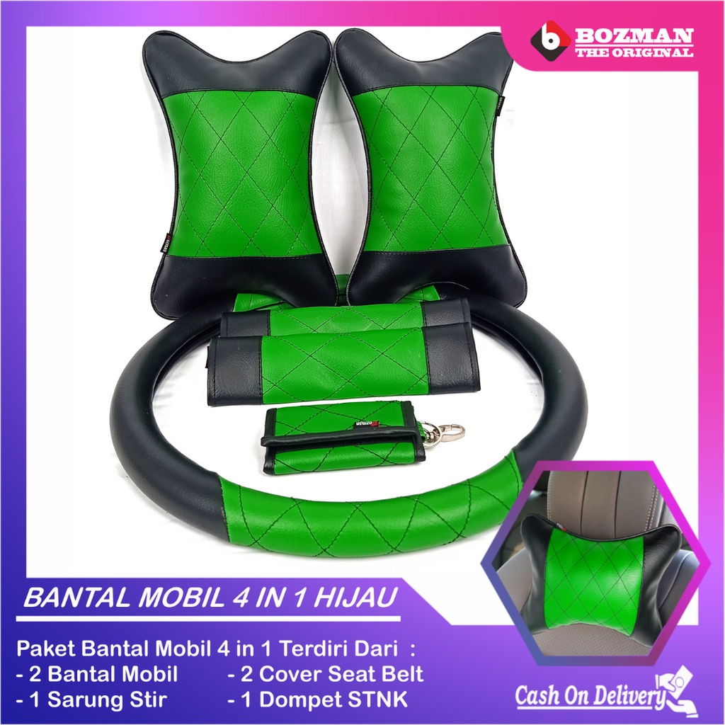 Set Bantal Mobil 4 in 1 Premium Bantal Cover Seatbelt Sarung Stir Dompet STNK