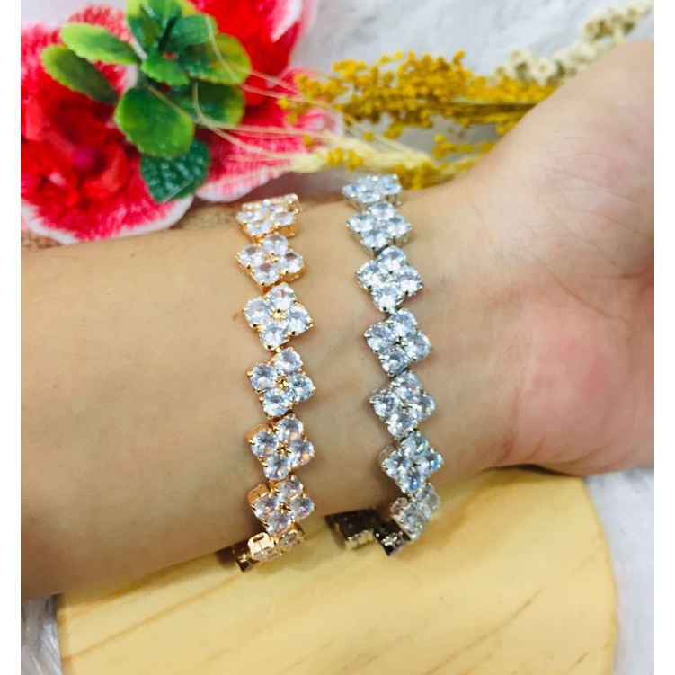 P:18,5cm Gelang Rantai Full Permata Replika Berlian Cantik Mewah Elegant Premium High Quality Silver