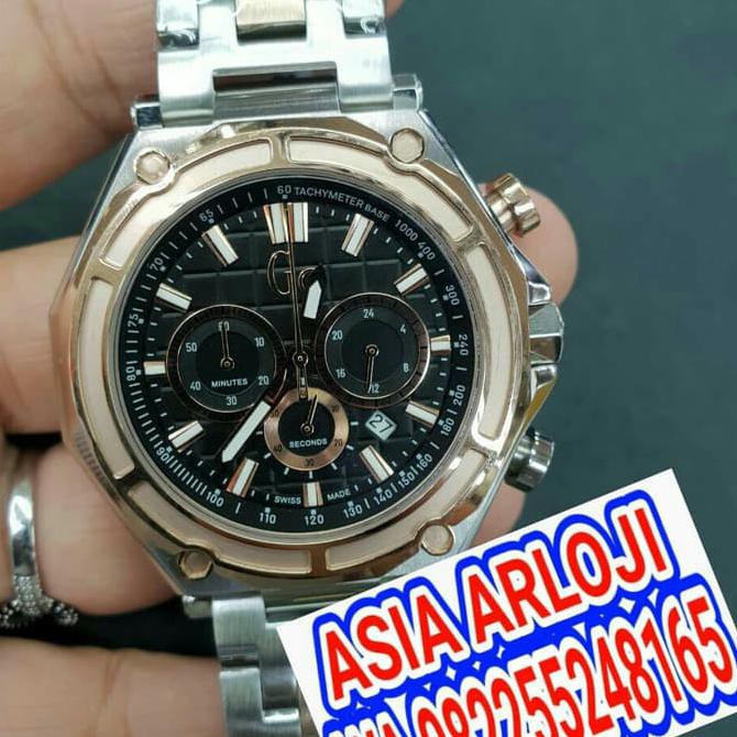JAM TANGAN COWOK GUESS COLLETION GC SILVER BLACK SUPER PREMIUM AAA