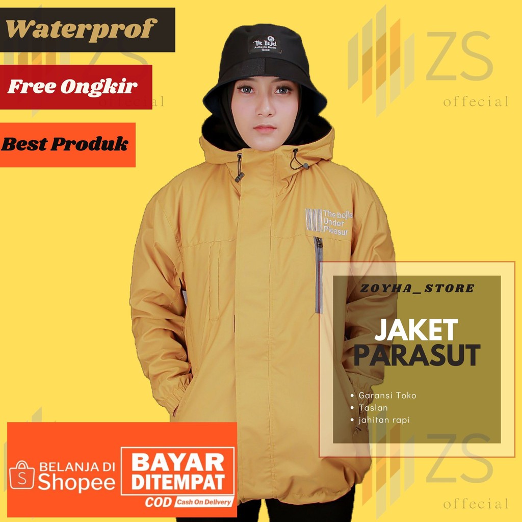 Jaket Parasut Pleasur Pria Wanita Jacket Outdoor Wwaterproof Original Ttwo Pocket The Bojiel