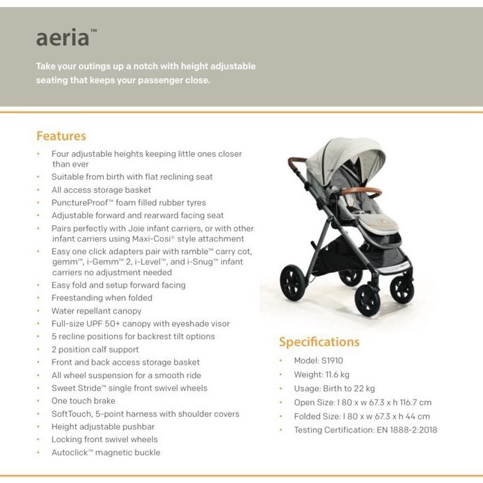 Joie Signature Aeria Stroller - Kereta Dorong Anak Bayi Newborn 2 Arah Two Way Facing Kokoh Kuat