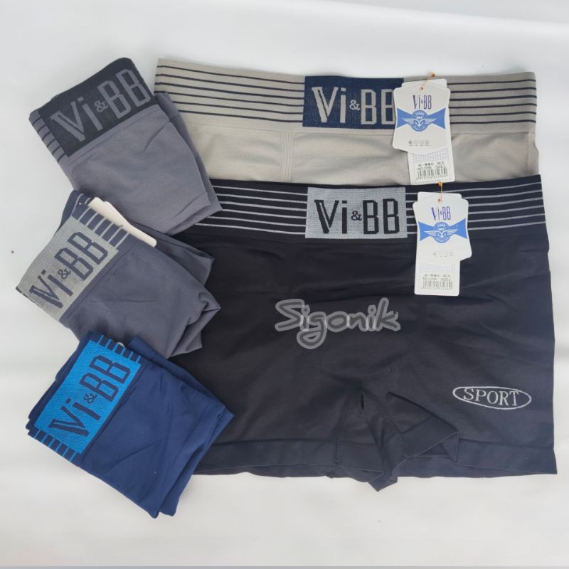 Boxer Celana Dalam Vi&amp;BB Pria Dewasa Cowok Remaja Vi-BB M L XL Murah Rajut Seamless Premium Best Micro Fibre Bakteria Halus Lembut Adem Sigonik