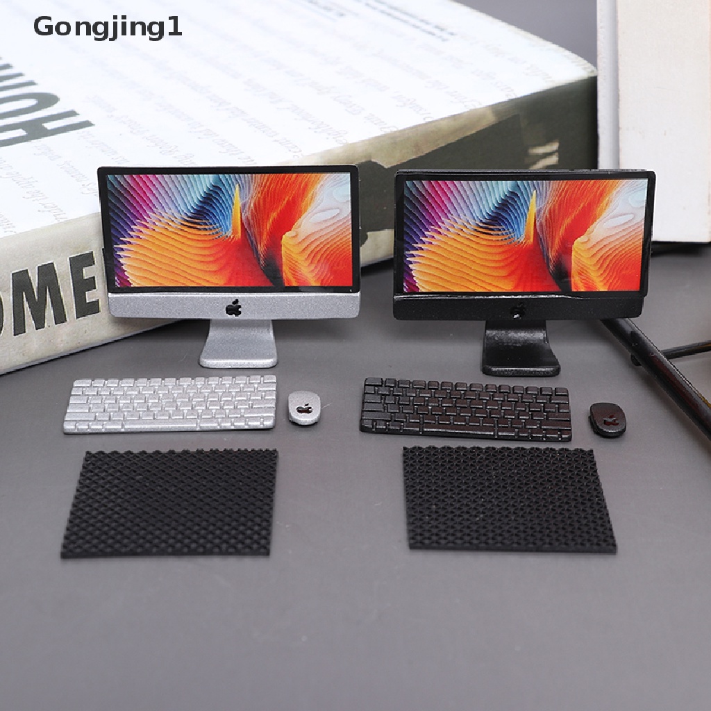 Gongjing1 Mainan Miniatur Komputer + Mouse + Keyboard + Alat Tulis Skala 1: 12 Untuk Aksesoris Rumah Boneka