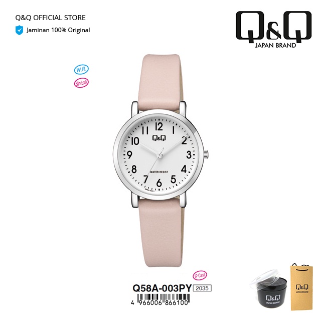 Q&Q QnQ QQ Original Jam Tangan Arloji Wanita Fashion Analog Kulit - Q58 Q58A Water Resist 3 BAR-1