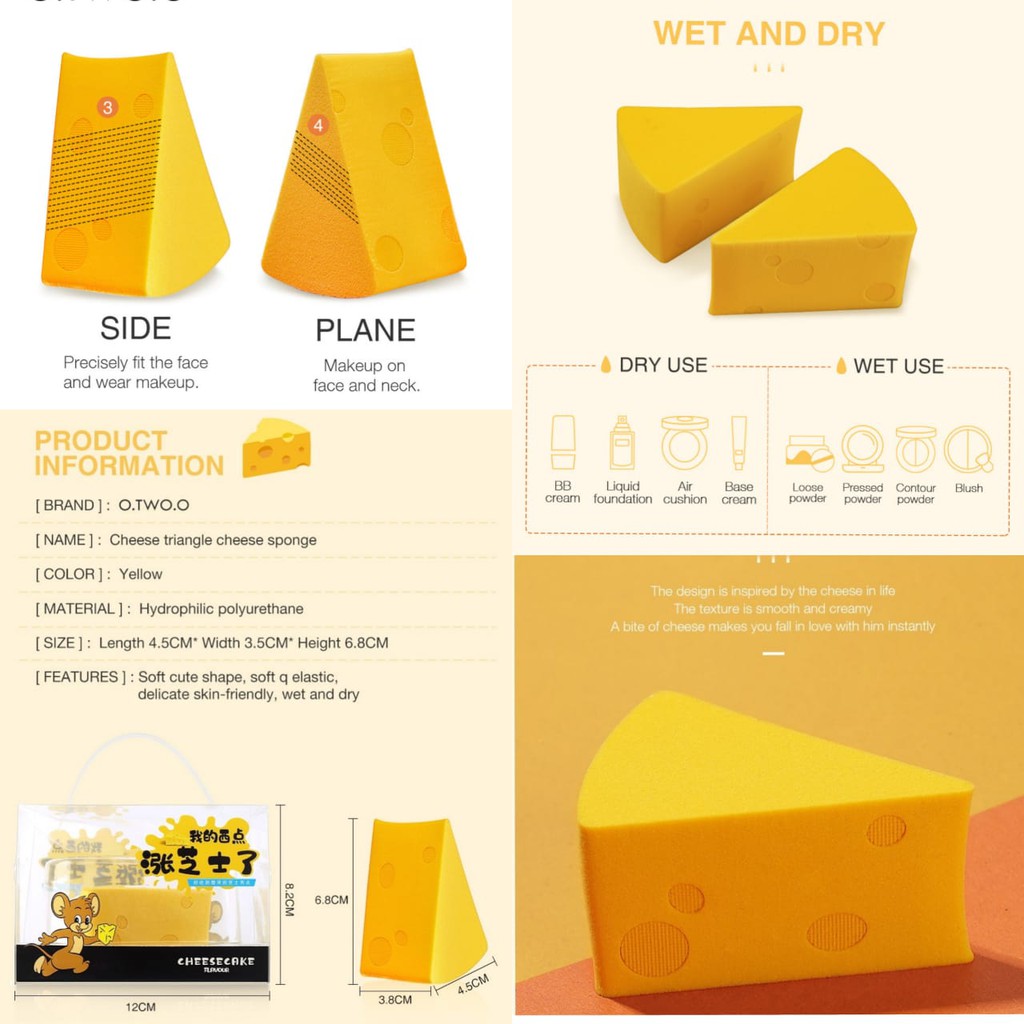 SPONS BEDAK SPONGE PUFF FOUNDATION O TWO O ORIGINAL LA100Y1 CHEESE  BEAUTY BLENDER ALAT MAKEUP TOOLS MURAH LEMBUT PROFESIONAL