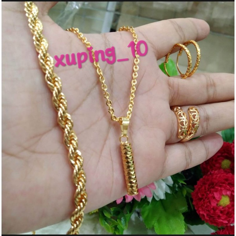 Set Perhiasan Wanita Dewasa Simple Berlapis Emas Bermotif Bambu Cantik