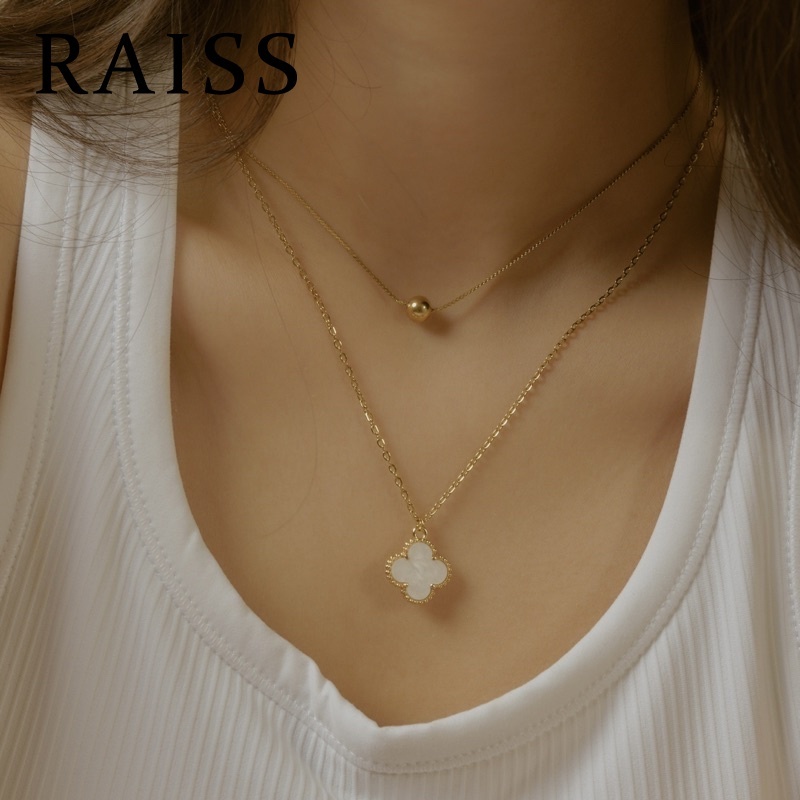 3pcs / Set Kalung Rantai Rose Gold 18K Dengan Liontin Daun Clover Untuk Wanita