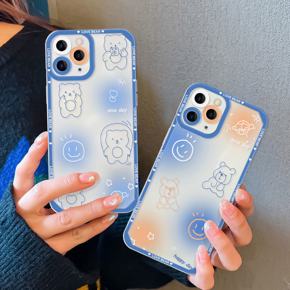 Soft Case TPU Transparan Motif Kartun Beruang Untuk iPhone 13 12 11 Pro MAX XS MAX XR X 7 8 Plus SE 2020